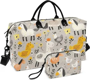 Weekender Bags Travel Duffel Gym Bag Horse Sheep Chicken Goose Carry on Overnight Tote Bag with Toiletry Bag for Airplane Travel Trip Gym Yoga
