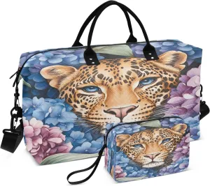 Weekender Bags Travel Duffel Gym Bag Leopard Carry on Overnight Tote Bag with Toiletry Bag for Airplane Travel Trip Gym Yoga