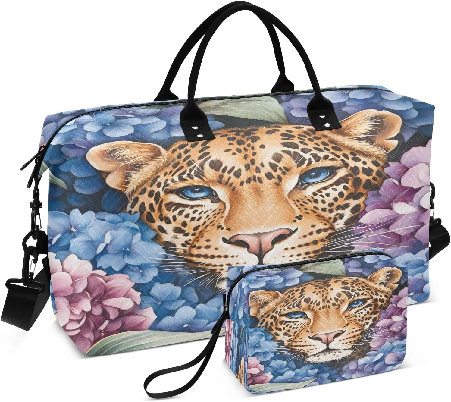 Weekender Bags Travel Duffel Gym Bag Leopard Carry on Overnight Tote Bag with Toiletry Bag for Airplane Travel Trip Gym Yoga