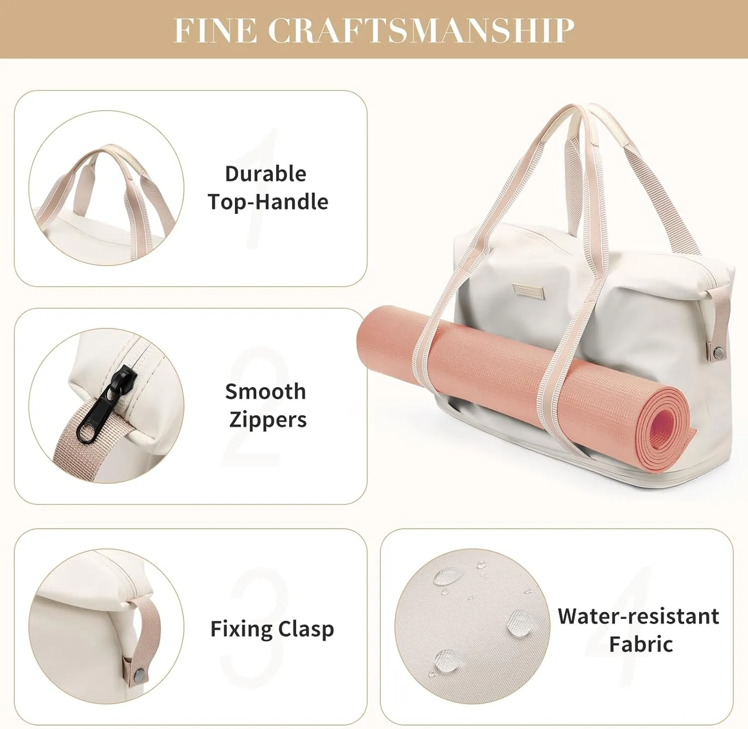 Weekender Foldable Travel Duffel Bag - Waterproof Carry On Tote for Women's Travel, Sport, Gym, Hospital Labor and Delivery - Overnight Luggage Bag, 40L, Beige