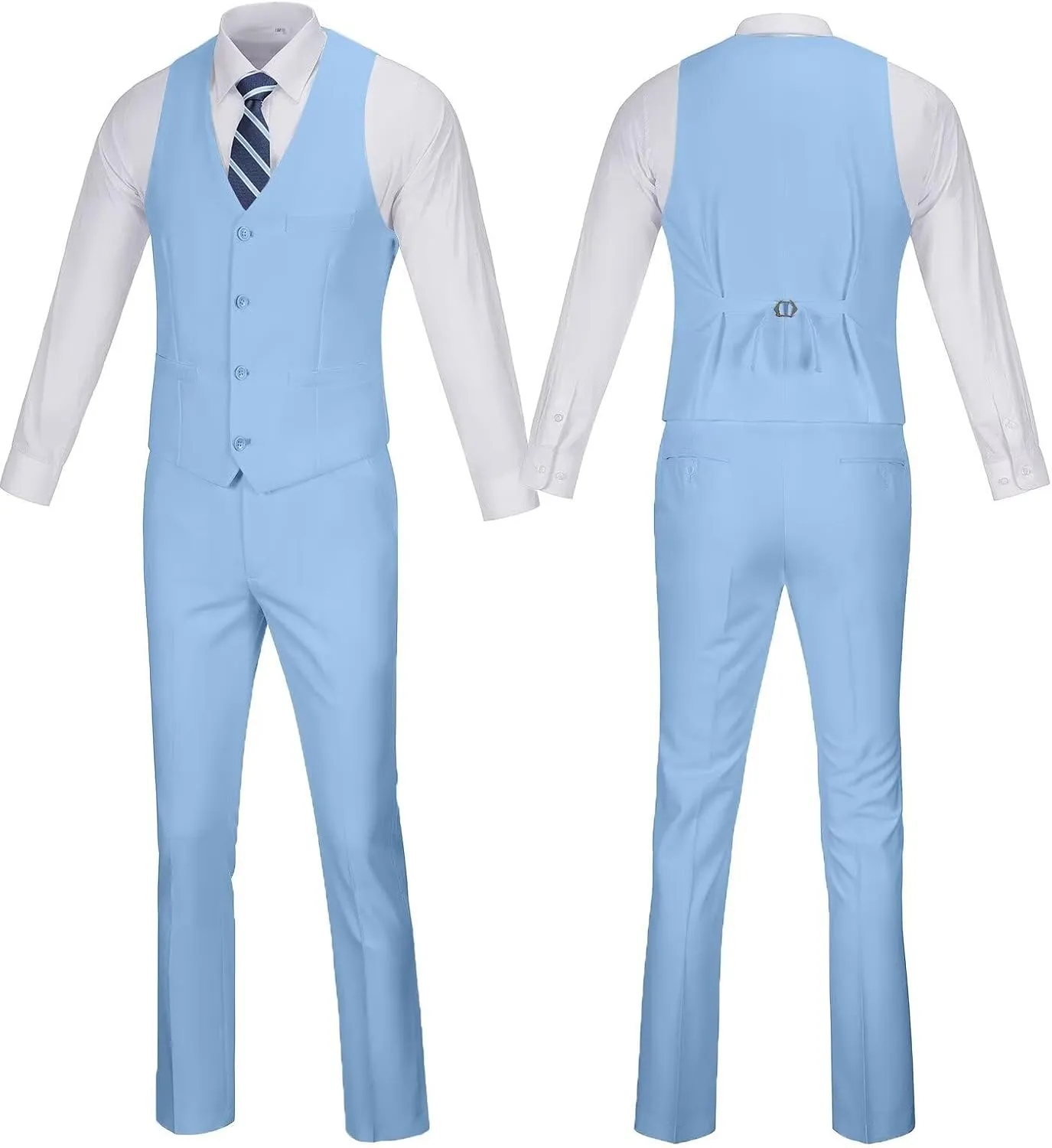 Wehilion Men's Suits 2 Pieces, Vest Pants Set for Men, V-Neck Slim Fit Casual Suit Waistcoat