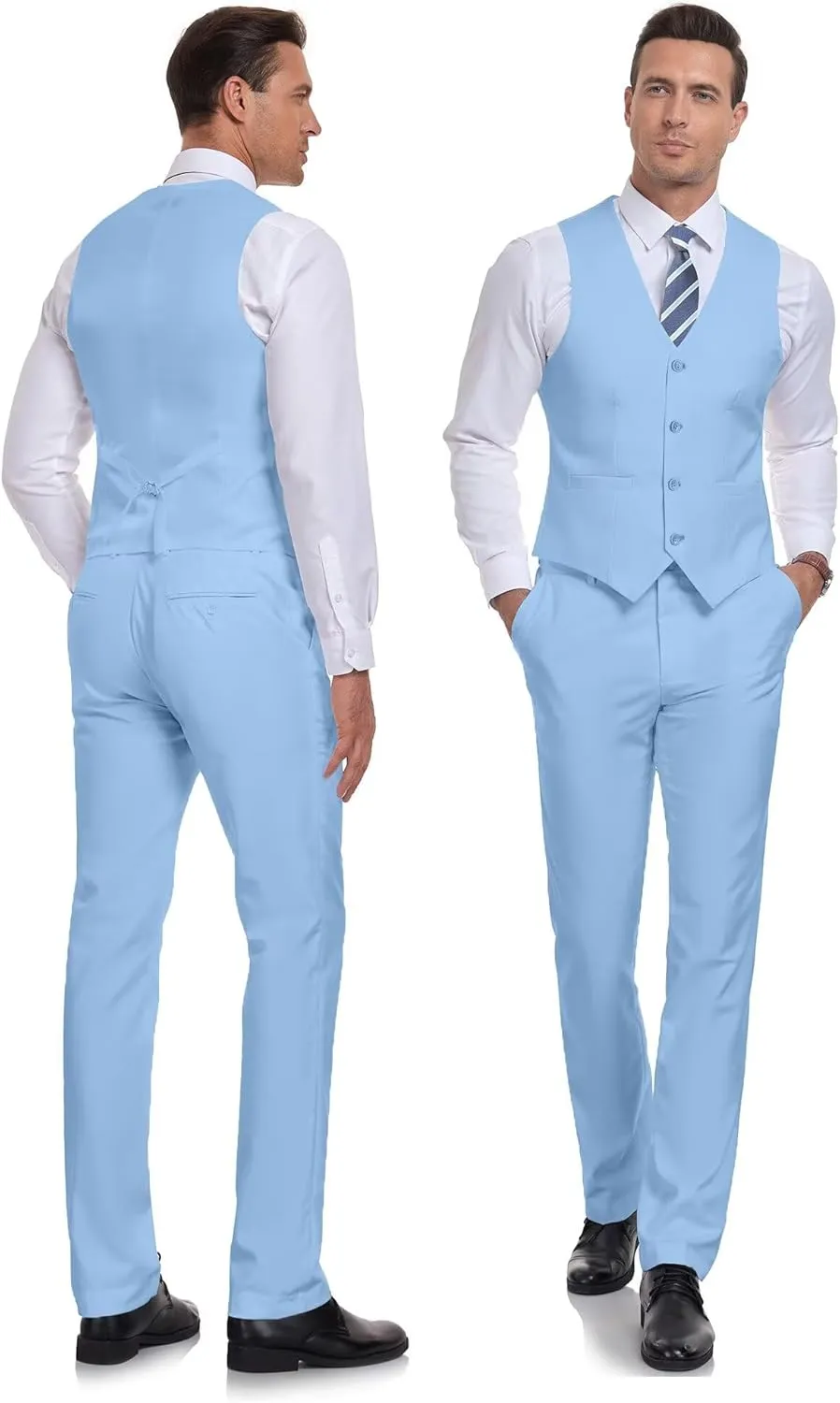 Wehilion Men's Suits 2 Pieces, Vest Pants Set for Men, V-Neck Slim Fit Casual Suit Waistcoat