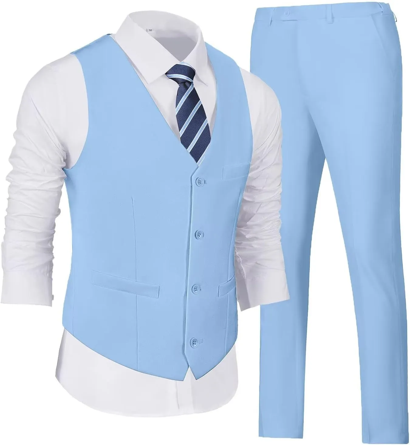 Wehilion Men's Suits 2 Pieces, Vest Pants Set for Men, V-Neck Slim Fit Casual Suit Waistcoat