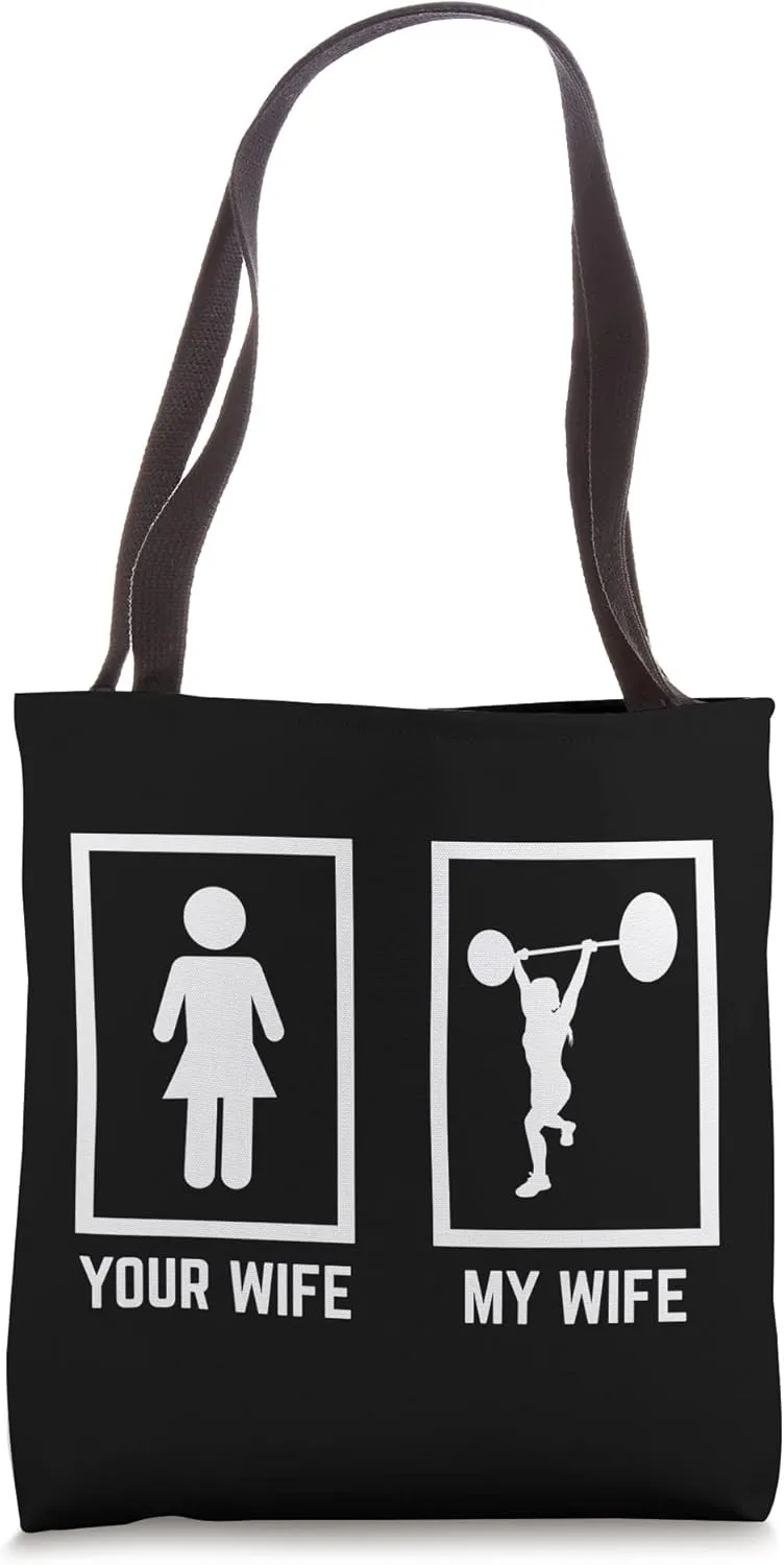 Weightlift gym wife comparison fitness workout funny Tote Bag