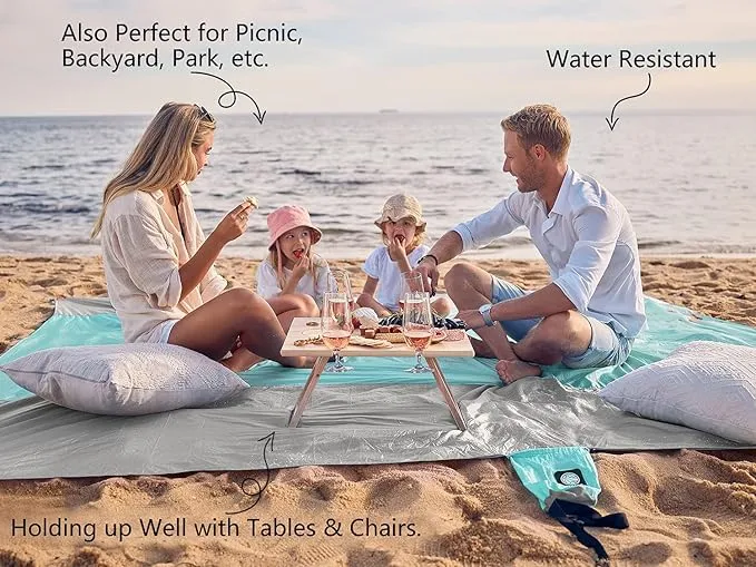 WEKAPO Beach Blanket Sandproof, Extra Large Beach Mat, Big & Compact Sand Free Mat Quick Drying, Lightweight & Durable with 6 Stakes & 4 Corner Pockets