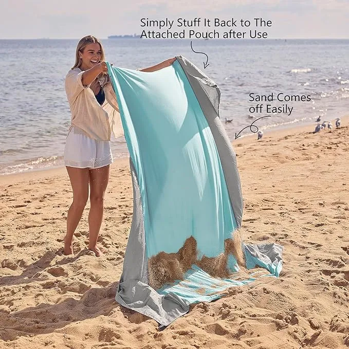 WEKAPO Beach Blanket Sandproof, Extra Large Beach Mat, Big & Compact Sand Free Mat Quick Drying, Lightweight & Durable with 6 Stakes & 4 Corner Pockets