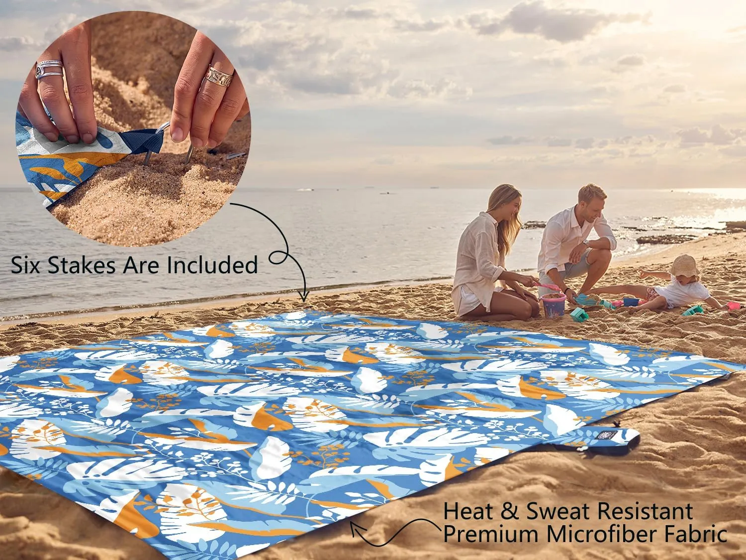 WEKAPO Beach Blanket Waterproof Sandproof Oversized, Extra Large Beach Mat Sand Free, Lightweight & Compact Sand Free Mat with 6 Stakes & 4 Corner Pockets
