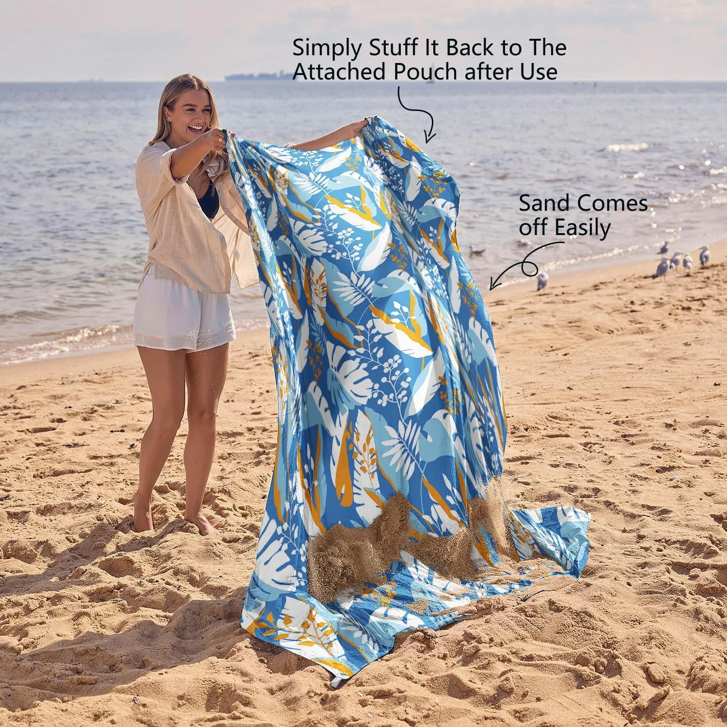 WEKAPO Beach Blanket Waterproof Sandproof Oversized, Extra Large Beach Mat Sand Free, Lightweight & Compact Sand Free Mat with 6 Stakes & 4 Corner Pockets