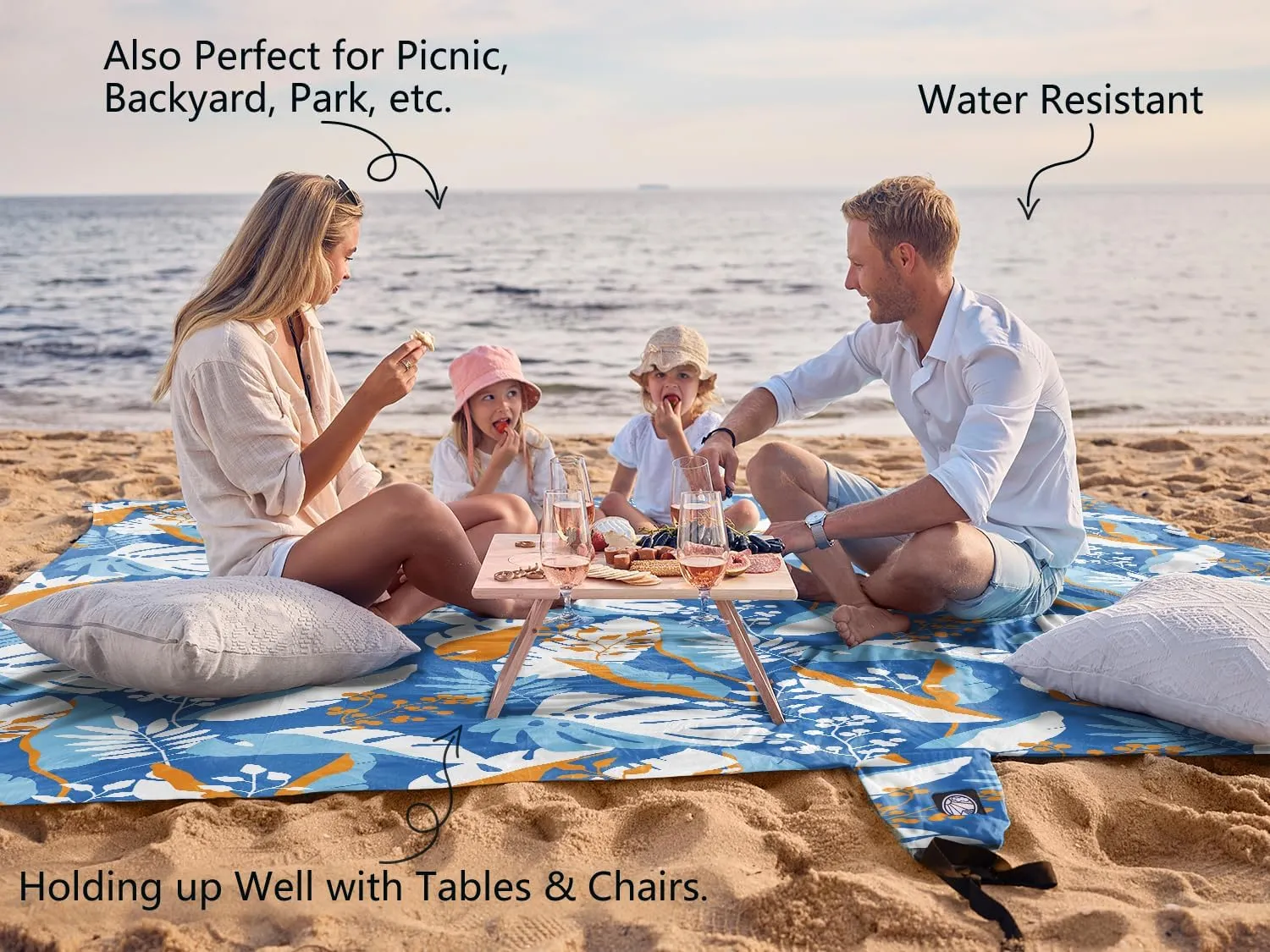 WEKAPO Beach Blanket Waterproof Sandproof Oversized, Extra Large Beach Mat Sand Free, Lightweight & Compact Sand Free Mat with 6 Stakes & 4 Corner Pockets