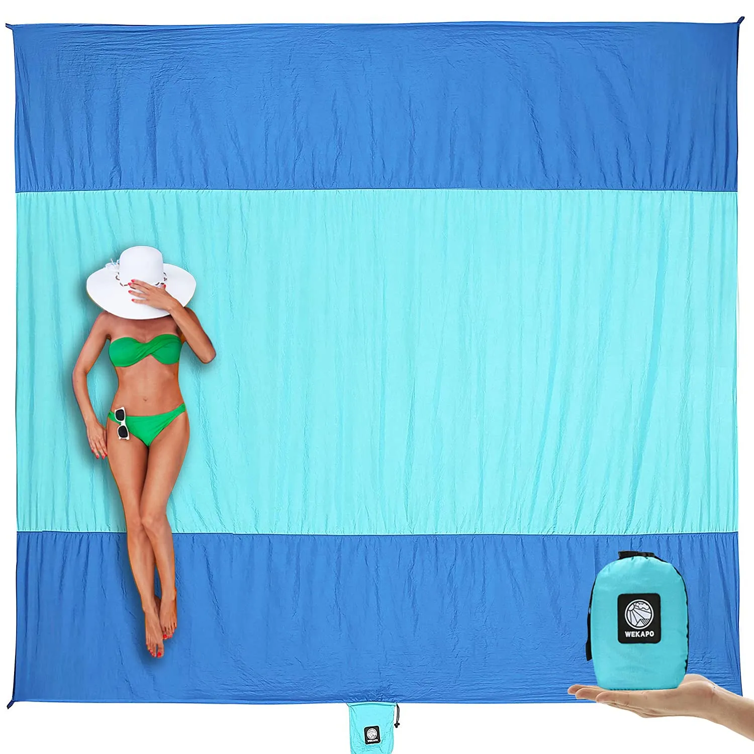WEKAPO Extra Large Beach Blanket – Sandproof, Waterproof & Quick-Dry Mat with Stakes & Corner Pockets