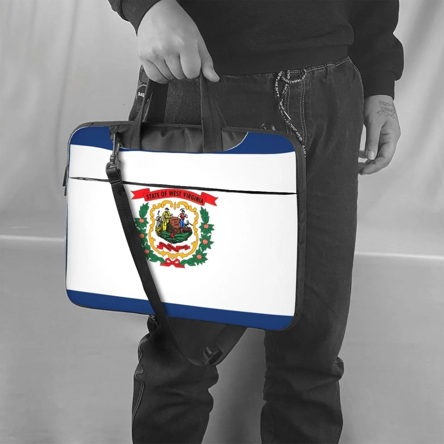 West Virginia State Flag Print Laptop Adjustable Shoulder Strap With Handle Accessory Pocket For Men Women
