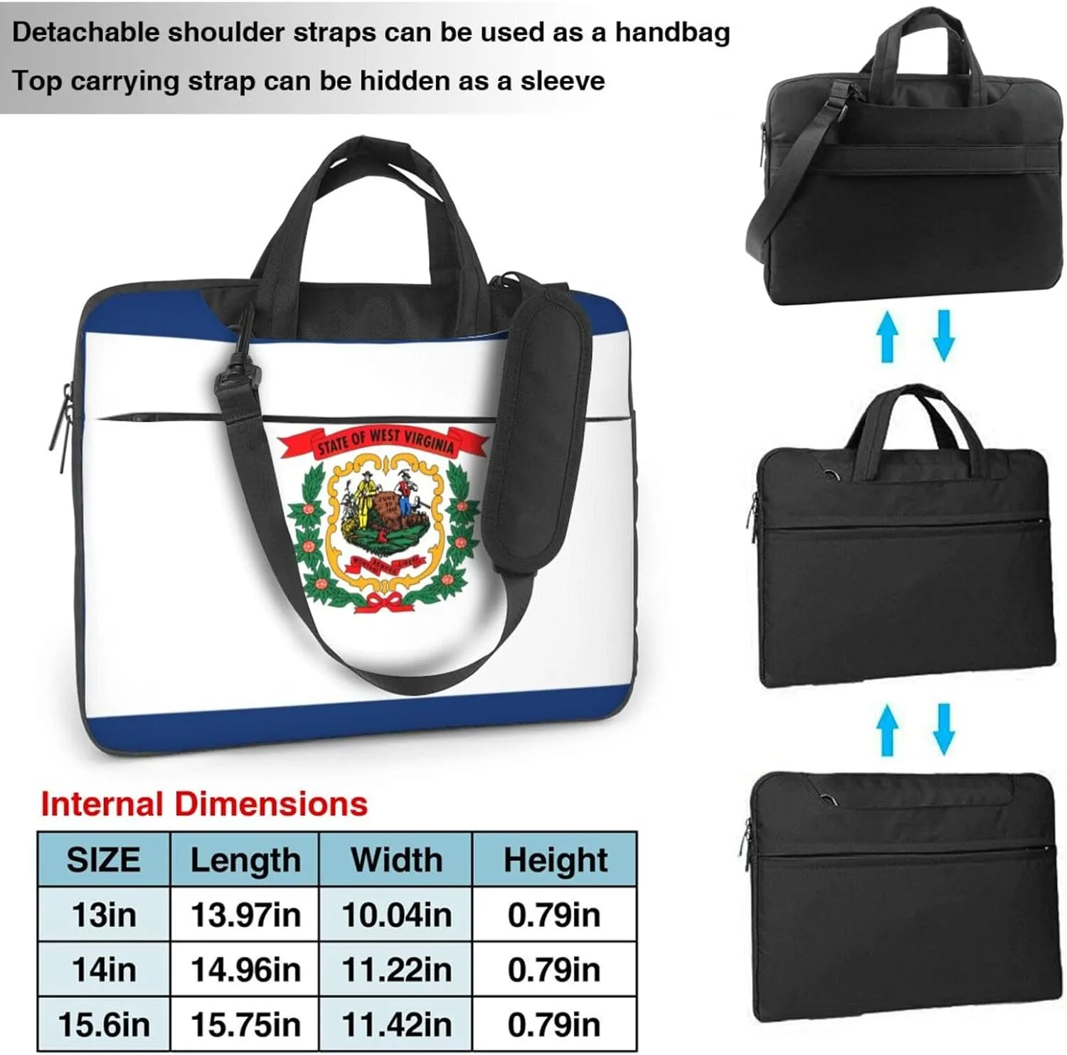 West Virginia State Flag Print Laptop Adjustable Shoulder Strap With Handle Accessory Pocket For Men Women