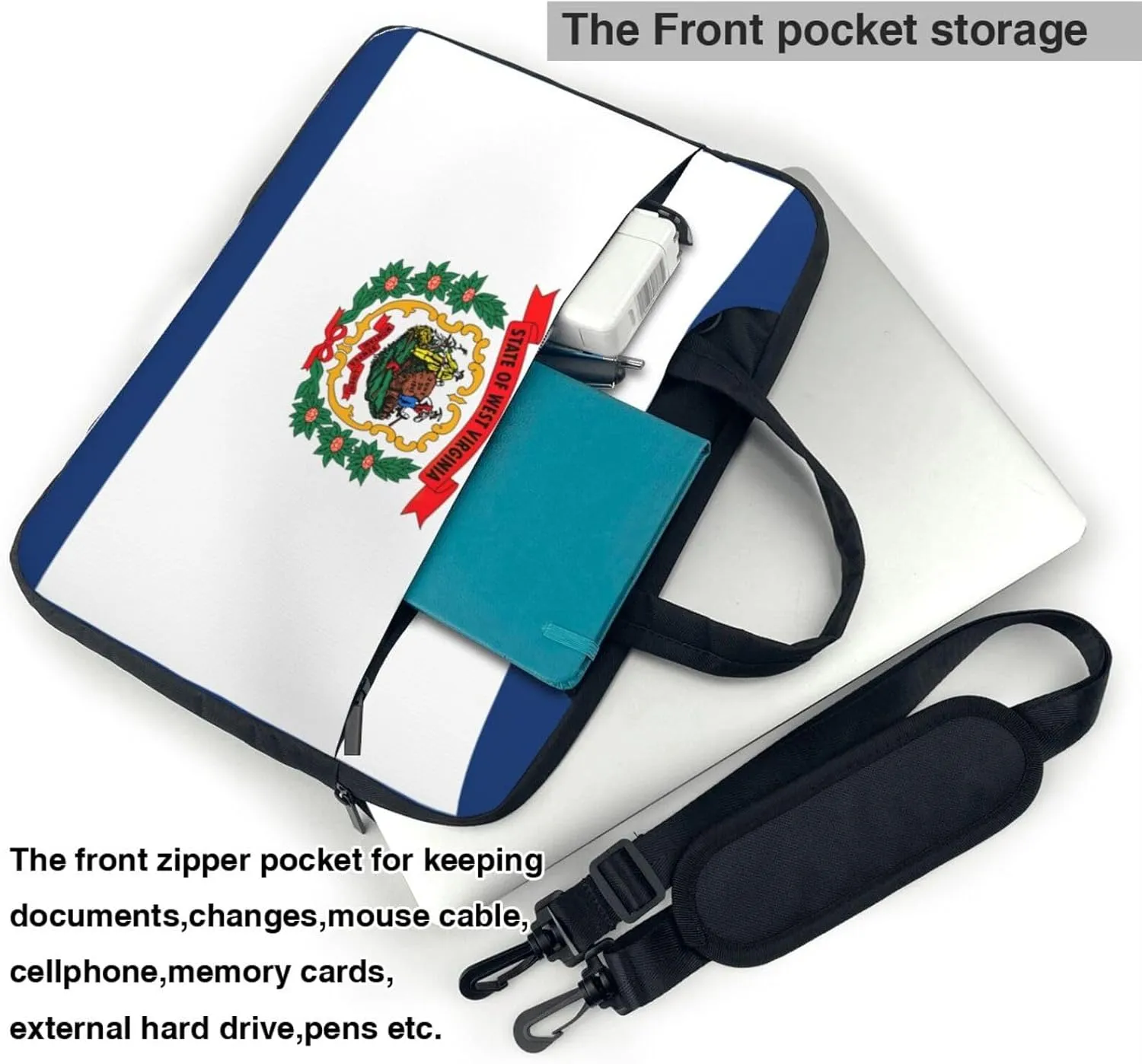 West Virginia State Flag Print Laptop Adjustable Shoulder Strap With Handle Accessory Pocket For Men Women