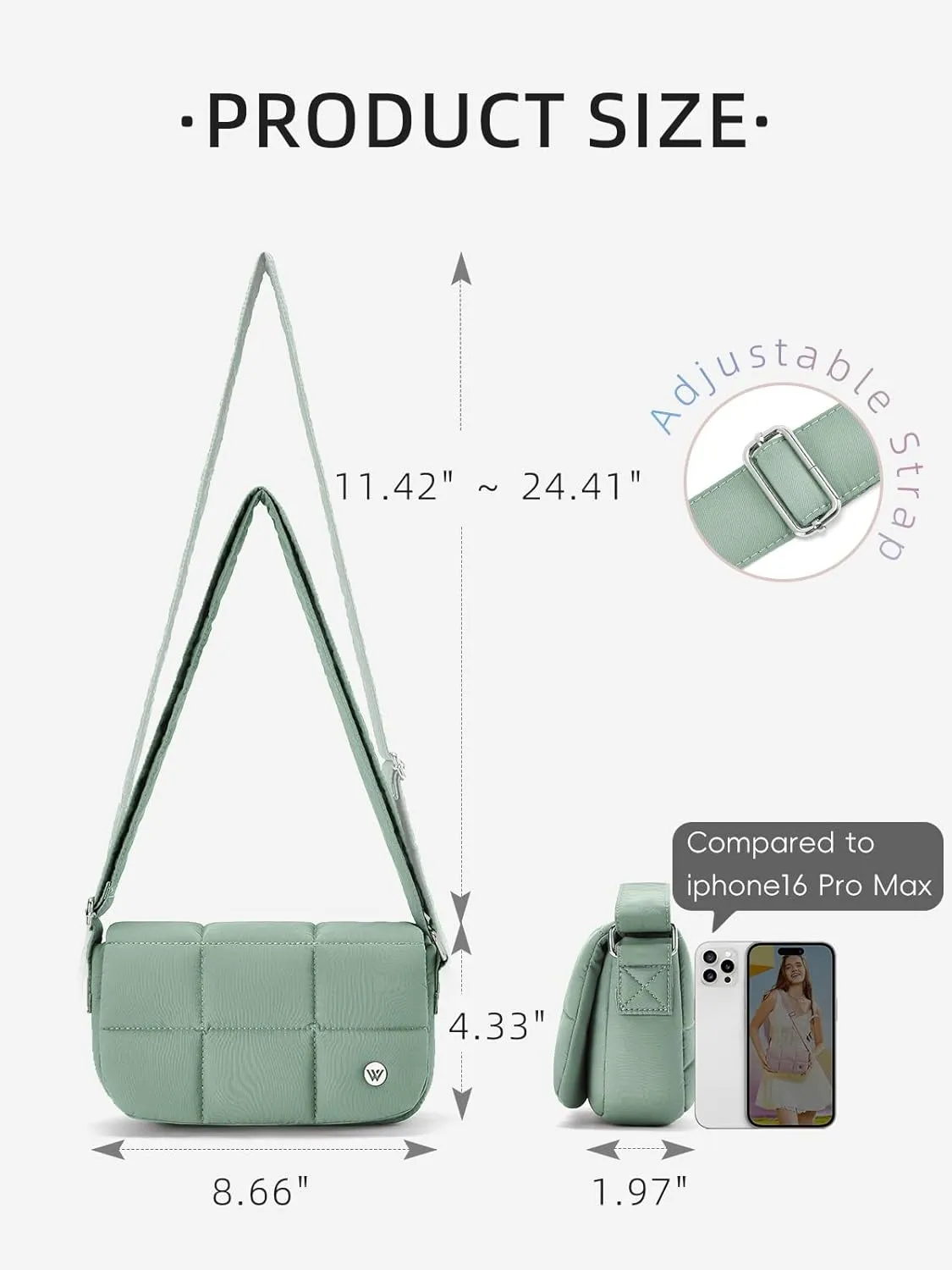 WESTBRONCO Small Puffer Crossbody Bags for Women Nylon Shoulder Bag Quilted Crossbody Purse with Adjustable Strap