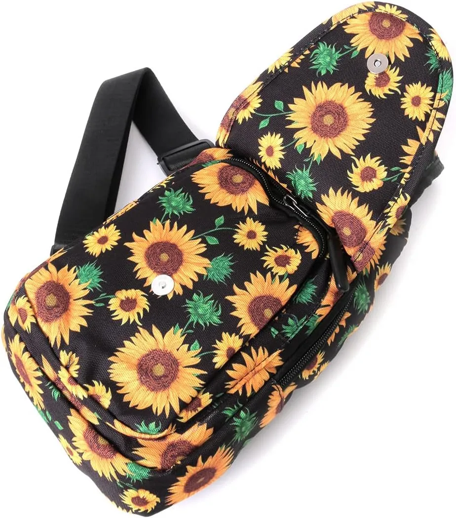 WESTEND Novelty Crossbody Sling Bag Backpack with Adjustable Strap for Men and Women, Sunflower