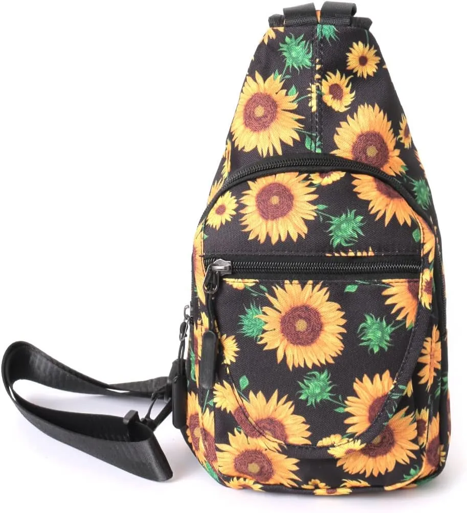 WESTEND Novelty Crossbody Sling Bag Backpack with Adjustable Strap for Men and Women, Sunflower