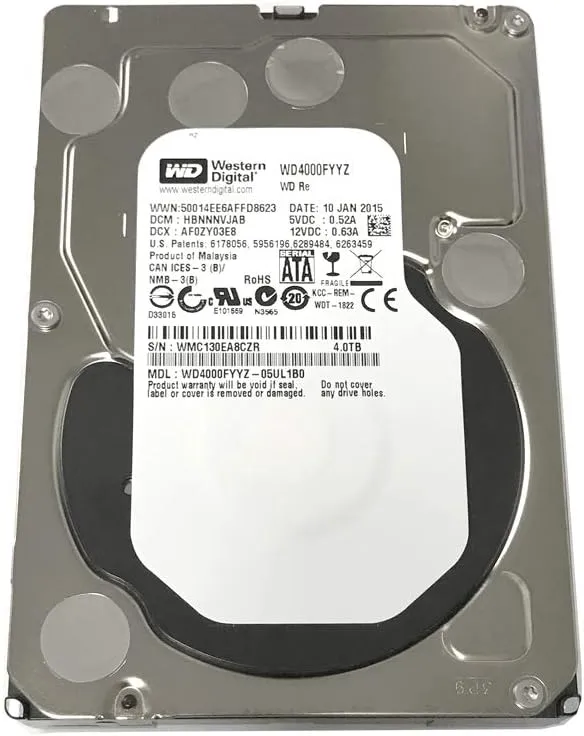 Western Digital 4TB 3.5 Inch SATA III, 7200 RPM, 64 MB Cache Enterprise Hard Drive (Western Digital4000FYYZ)