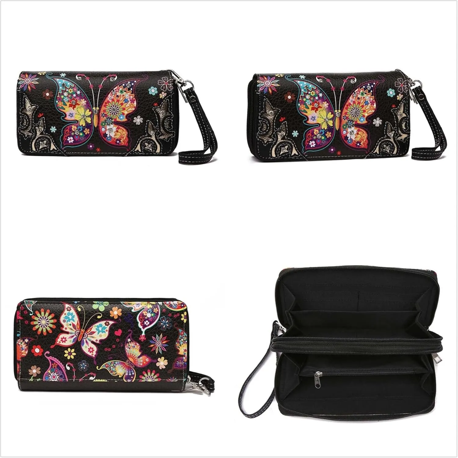 Western Style Spring Butterfly Flower Purse Women Country Handbag Rhinestone Stud Shoulder Bag Wallet Set