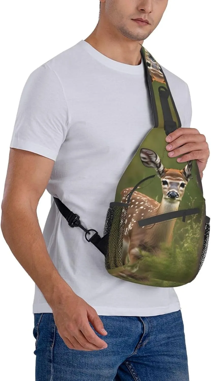 Whitetail Deer Fawn In Wilderness Stag High Storage Capacity Chest Bag Diagonally Sling Backpack Crossbody Shoulder Bag For Men Women