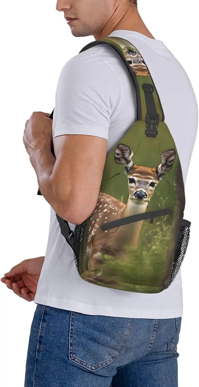 Whitetail Deer Fawn In Wilderness Stag High Storage Capacity Chest Bag Diagonally Sling Backpack Crossbody Shoulder Bag For Men Women