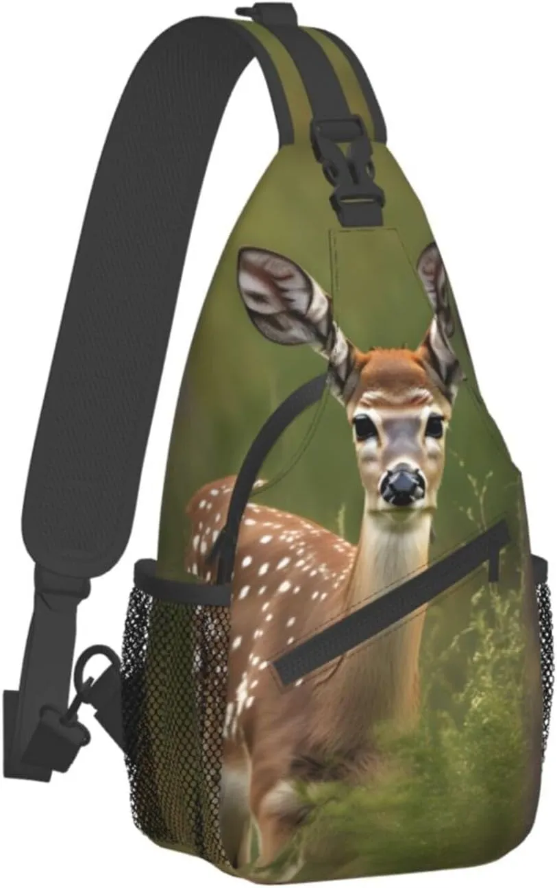Whitetail Deer Fawn In Wilderness Stag High Storage Capacity Chest Bag Diagonally Sling Backpack Crossbody Shoulder Bag For Men Women