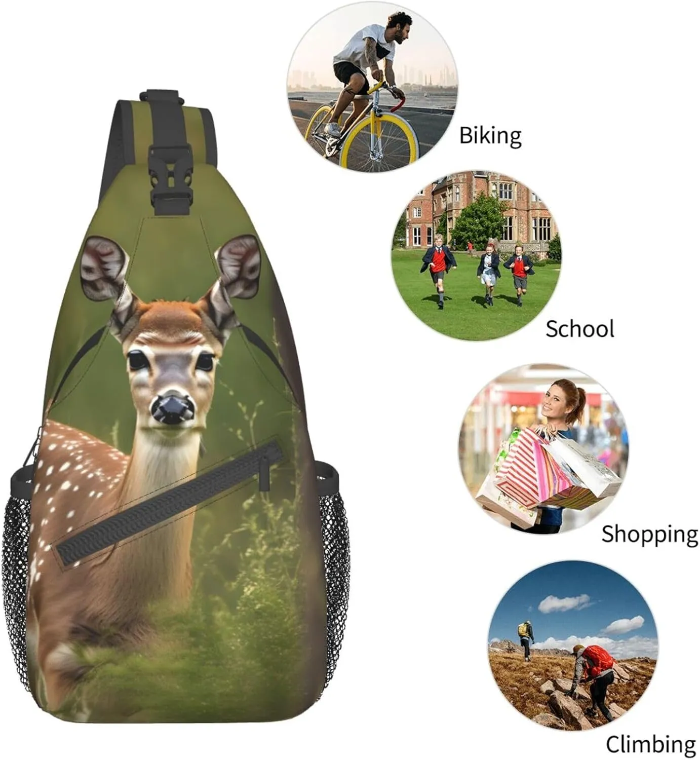 Whitetail Deer Fawn In Wilderness Stag High Storage Capacity Chest Bag Diagonally Sling Backpack Crossbody Shoulder Bag For Men Women