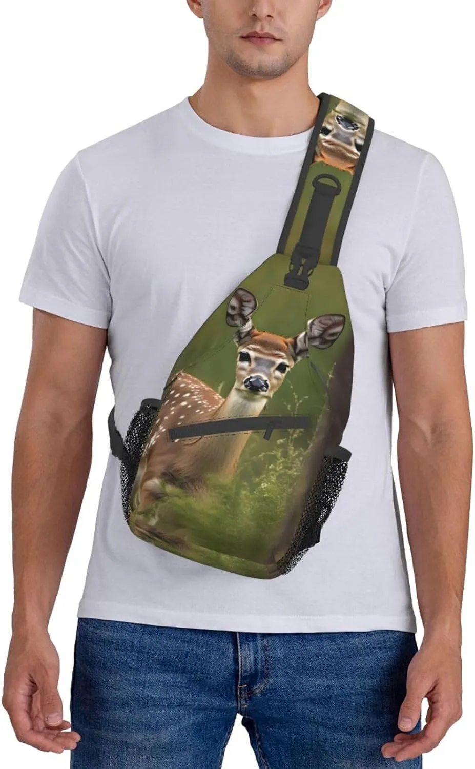 Whitetail Deer Fawn In Wilderness Stag High Storage Capacity Chest Bag Diagonally Sling Backpack Crossbody Shoulder Bag For Men Women