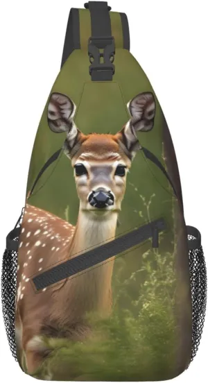 Whitetail Deer Fawn In Wilderness Stag High Storage Capacity Chest Bag Diagonally Sling Backpack Crossbody Shoulder Bag For Men Women