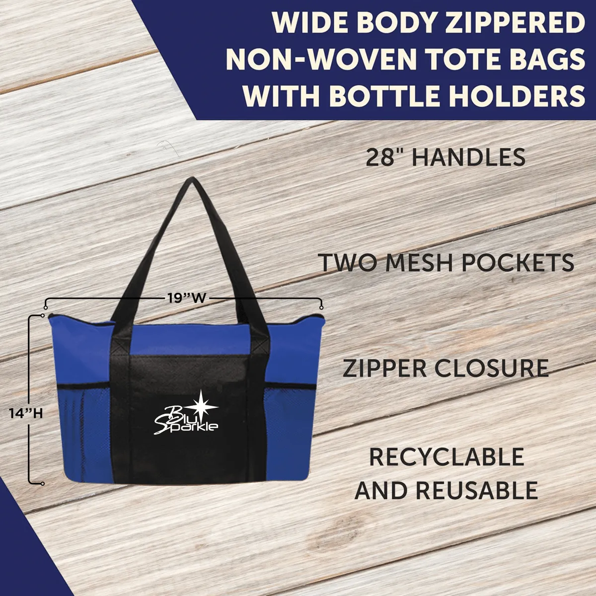 Wide Zippered Tote Bag
