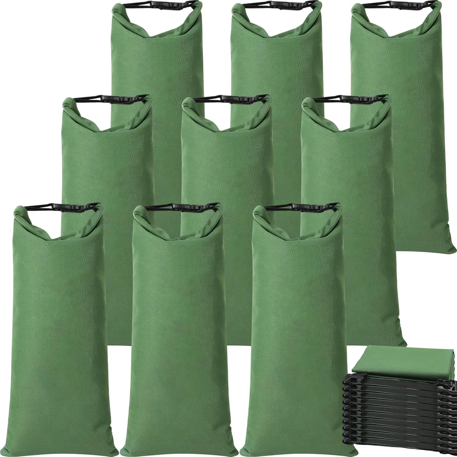 Windyun 10 Pcs Flood Water Barrier Sand Bags for Weight, 11 x 28" Thickened Long Canvas Flood Protection Sand Bags with Insert Buckle for Home Window Door Basement Garage