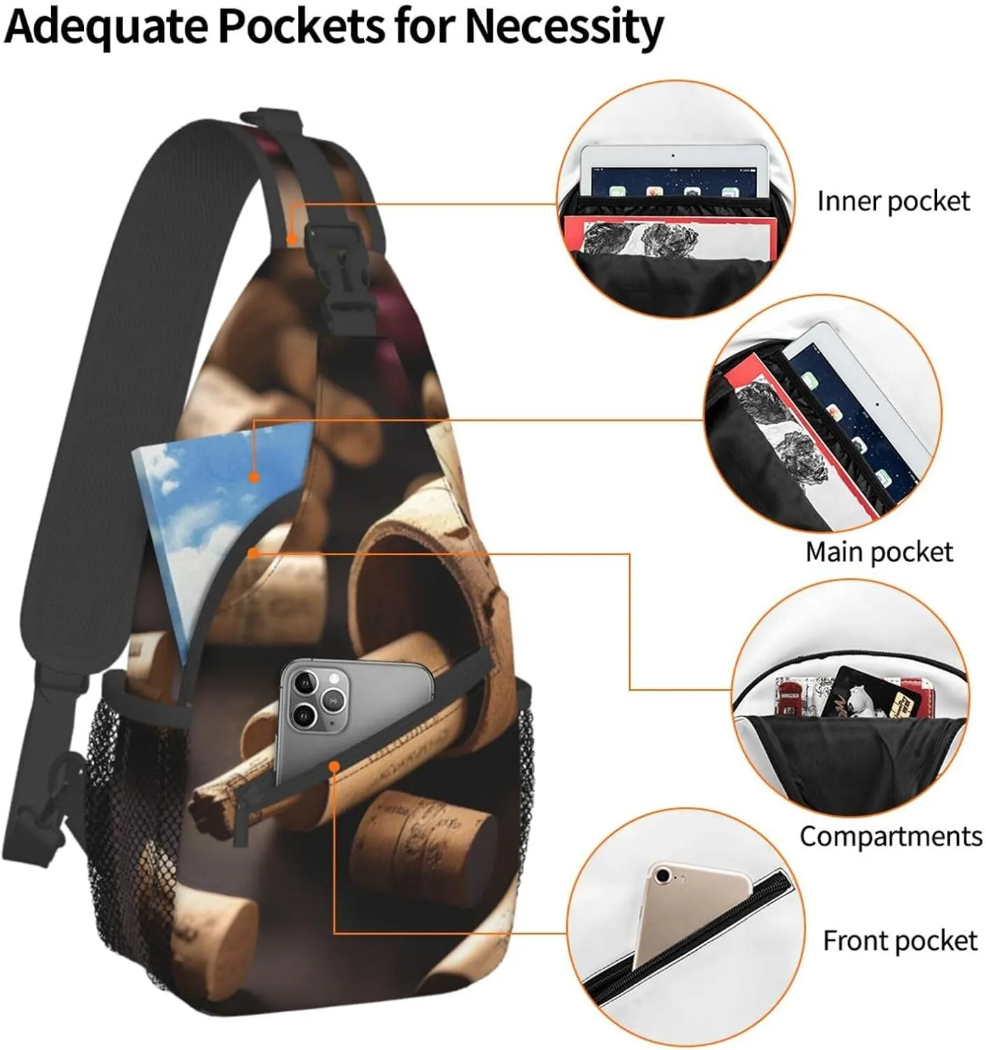 Wine Bottle Cork High Storage Capacity Chest Bag Diagonally Sling Backpack Crossbody Shoulder Bag For Men Women