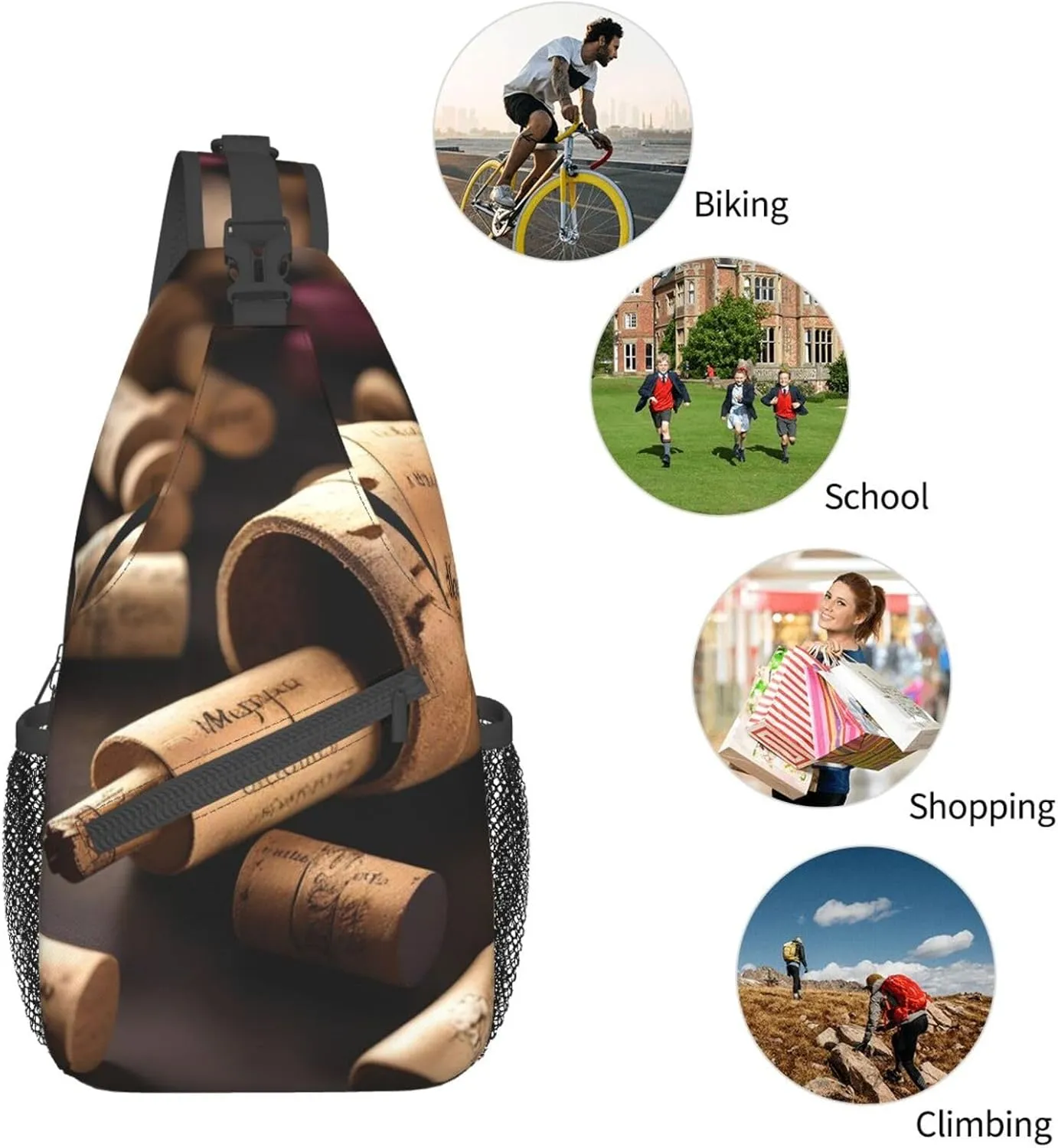 Wine Bottle Cork High Storage Capacity Chest Bag Diagonally Sling Backpack Crossbody Shoulder Bag For Men Women
