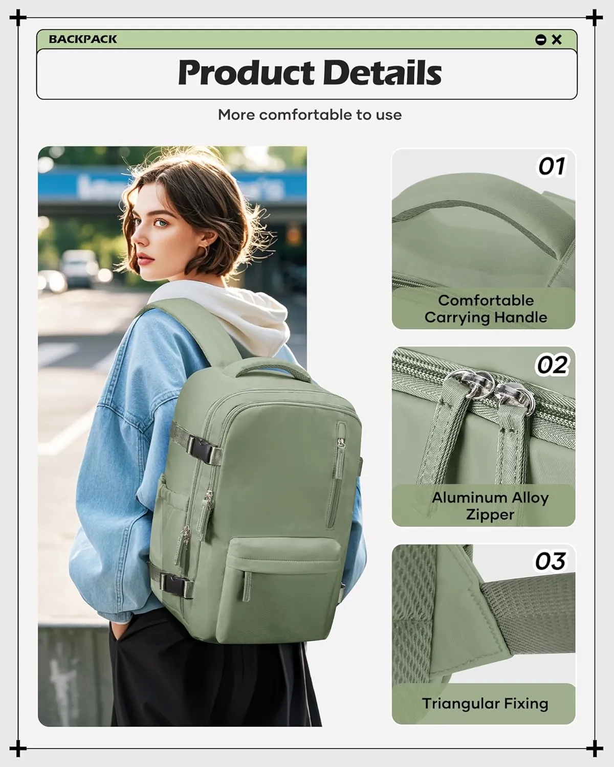 winspansy Carry on Travel Backpack for Women Men Lightweight Business Gym Laptop Work Backpack Airport Frontier Airlines Personal Item Bag Flight Approved Mochilas de Viaje Green