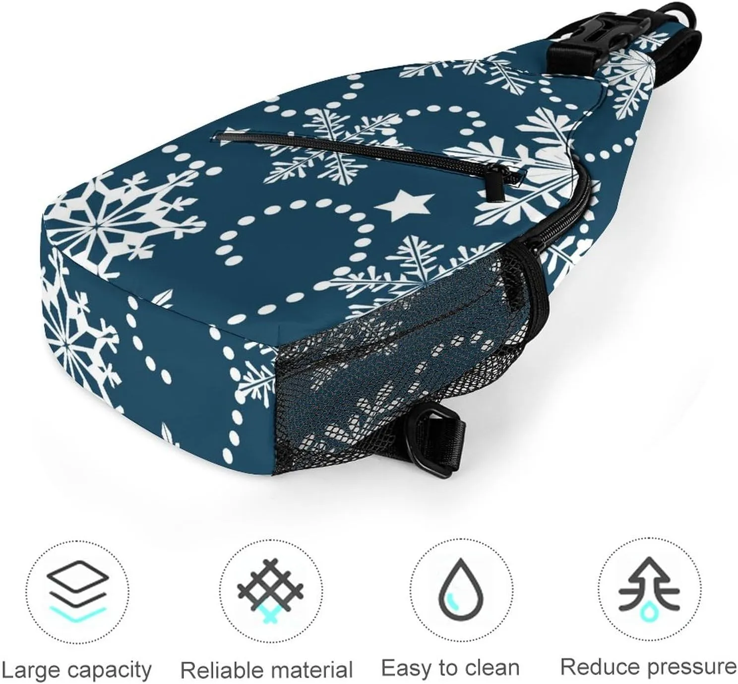 Winter Snowflake Star Crossbody Sling Backpack New Year Christmas Sling Bag Adjustable Travel Hiking Chest Bags Daypack