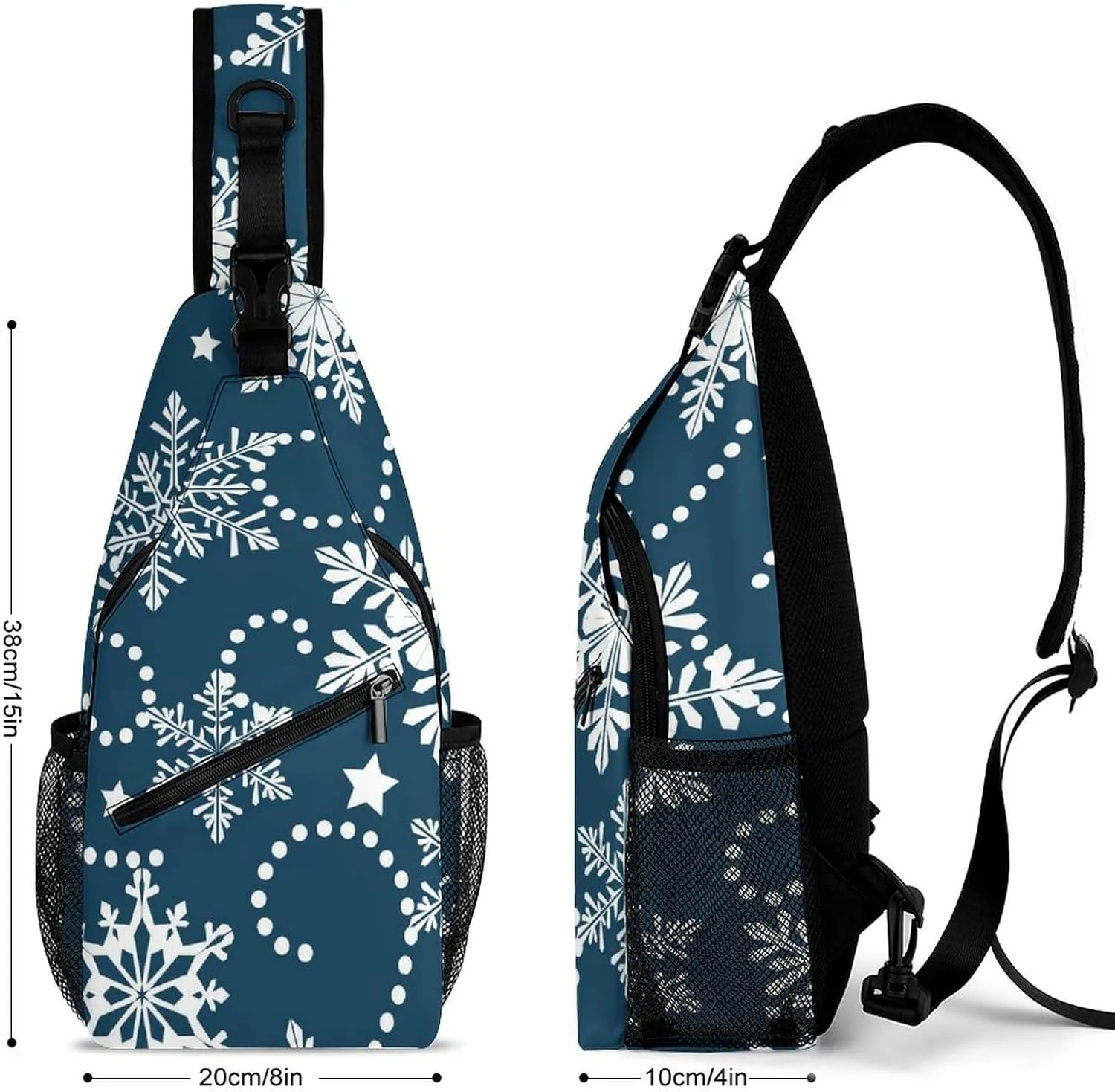 Winter Snowflake Star Crossbody Sling Backpack New Year Christmas Sling Bag Adjustable Travel Hiking Chest Bags Daypack