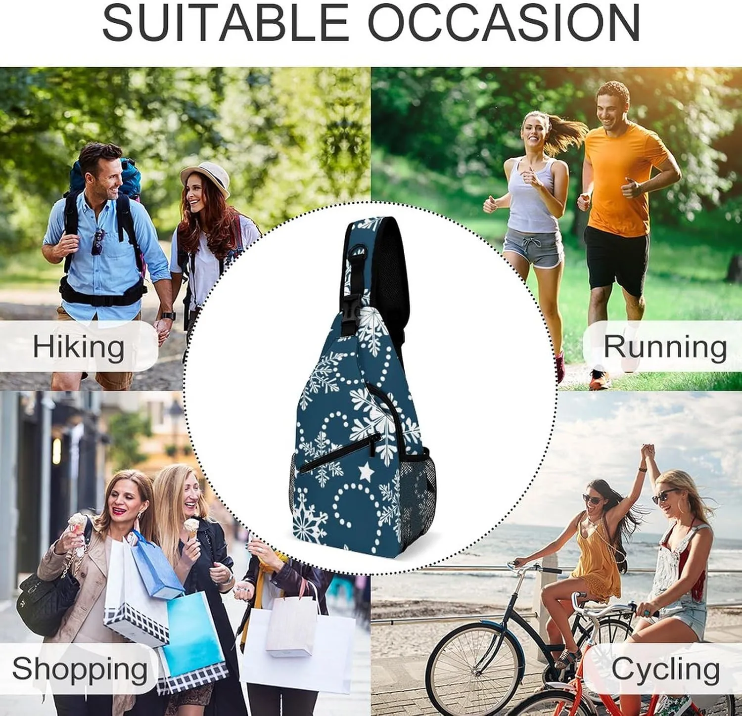 Winter Snowflake Star Crossbody Sling Backpack New Year Christmas Sling Bag Adjustable Travel Hiking Chest Bags Daypack