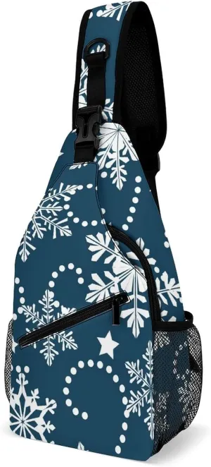 Winter Snowflake Star Crossbody Sling Backpack New Year Christmas Sling Bag Adjustable Travel Hiking Chest Bags Daypack