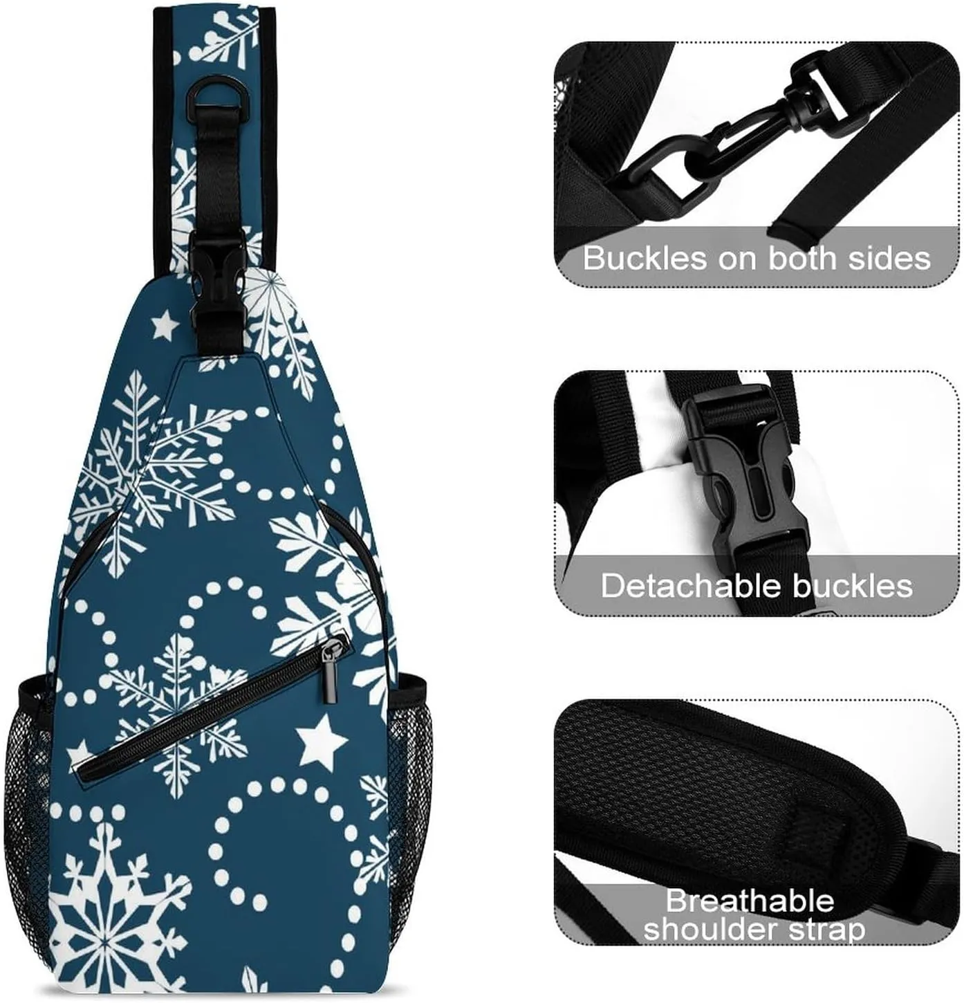 Winter Snowflake Star Crossbody Sling Backpack New Year Christmas Sling Bag Adjustable Travel Hiking Chest Bags Daypack