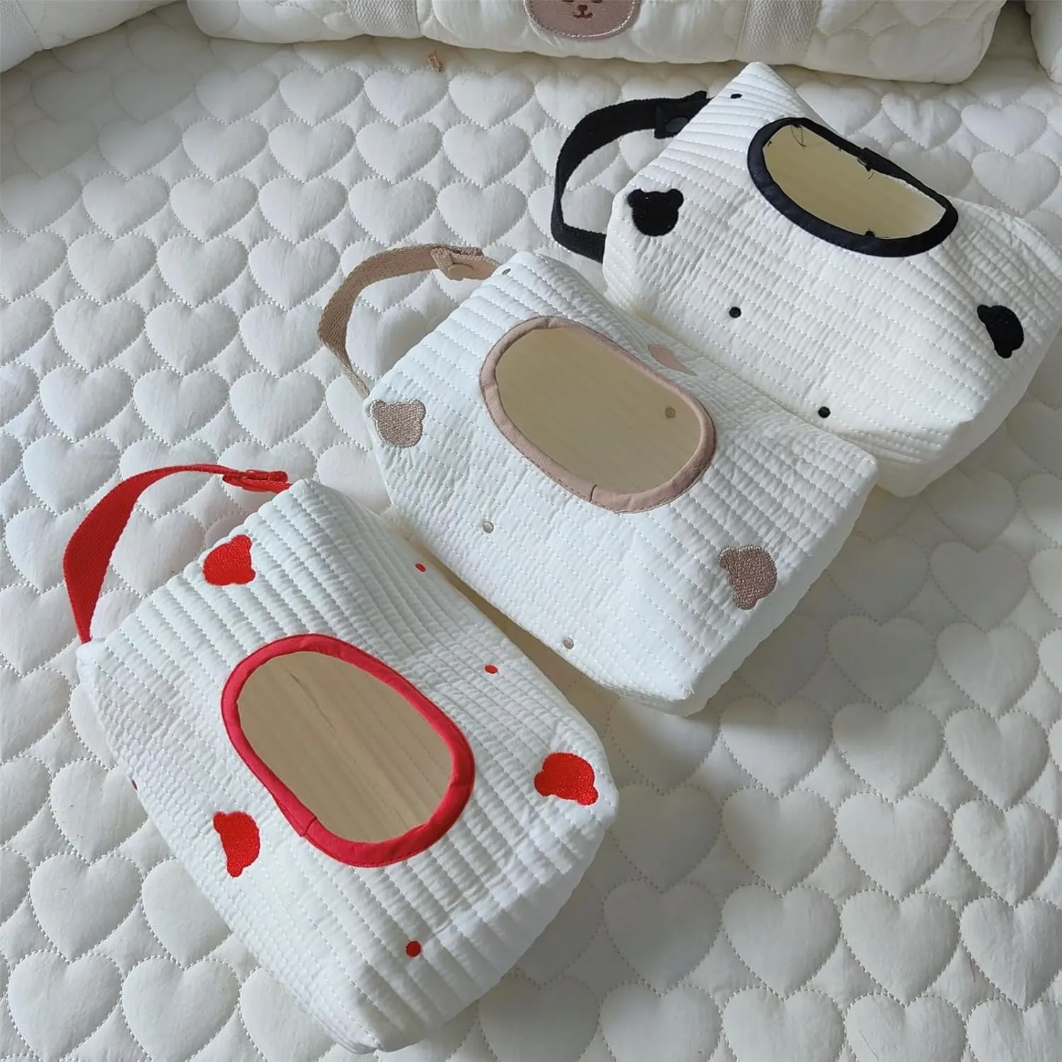 Wipes Storage, Embroidered bear Stroller Wet Wipe Pouches Portable Baby Wipe Holder Embroidery Baby Wipes Storage Bag for Travel