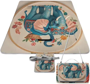 with Embroidered Elephant Picnic Blanket Outdoor, Oversized Beach Blanket, Foldable Lightweight Waterproof Sand Cushion Suitable for Beaches, Camping Grasslands Mat
