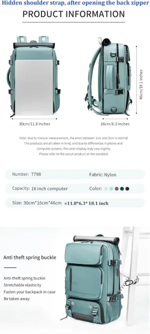 Woman travel backpack,waterproof 16 inch Business Laptop Backpack with Shoe Bag Hidden USB charging port Hiking backpack (green)