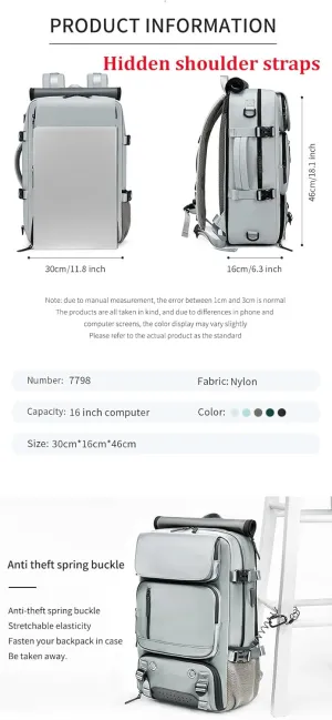 Woman travel backpack,waterproof 16 inch Business Laptop Backpack with Shoe Bag Hidden USB charging port Hiking backpack (grey)