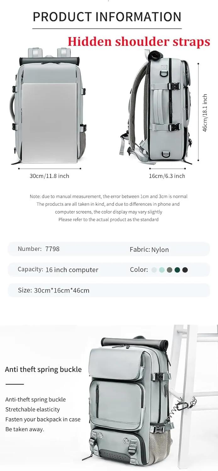 Woman travel backpack,waterproof 16 inch Business Laptop Backpack with Shoe Bag Hidden USB charging port Hiking backpack (grey)