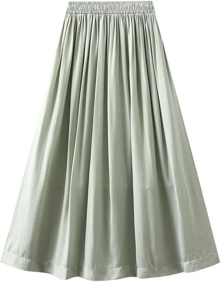 Women Ankle-Length Long Pleated Skirt Summer Solid Color Casual Thin Long All-Match Maxi Skirts
