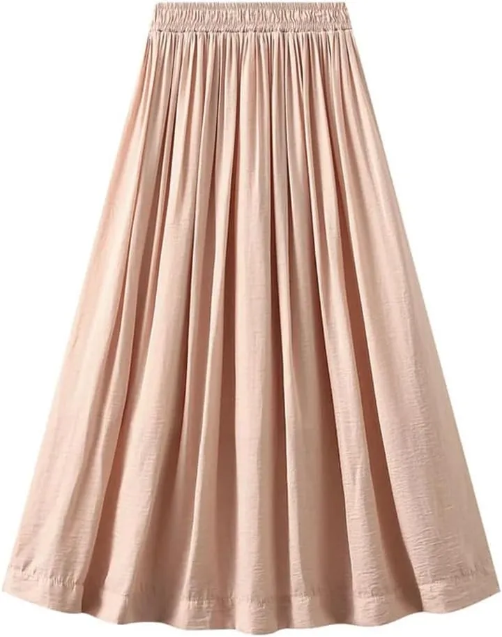 Women Ankle-Length Long Pleated Skirt Summer Solid Color Casual Thin Long All-Match Maxi Skirts