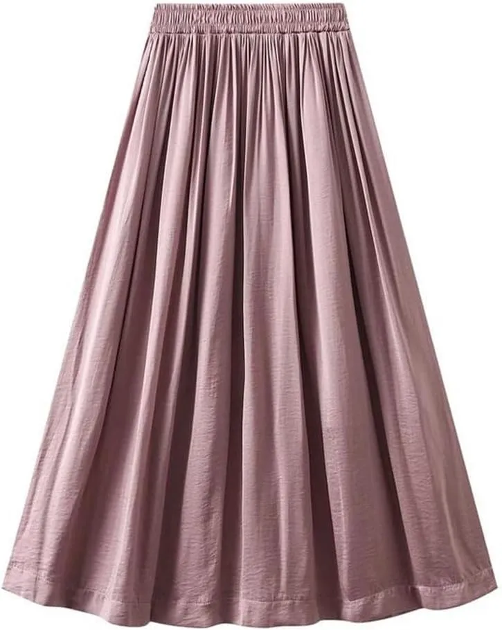 Women Ankle-Length Long Pleated Skirt Summer Solid Color Casual Thin Long All-Match Maxi Skirts