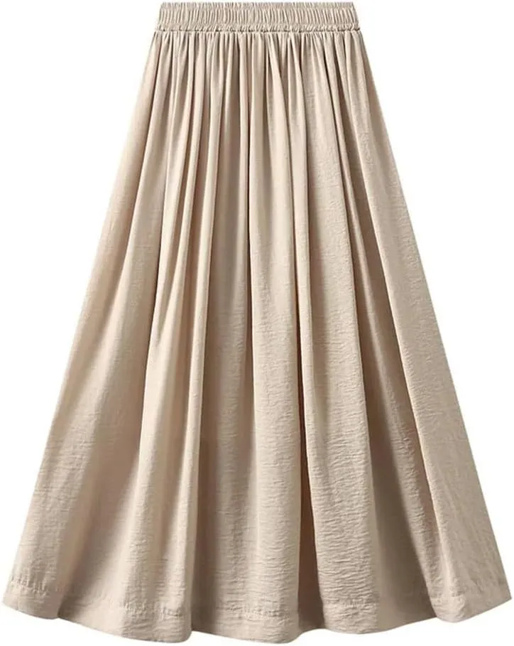 Women Ankle-Length Long Pleated Skirt Summer Solid Color Casual Thin Long All-Match Maxi Skirts