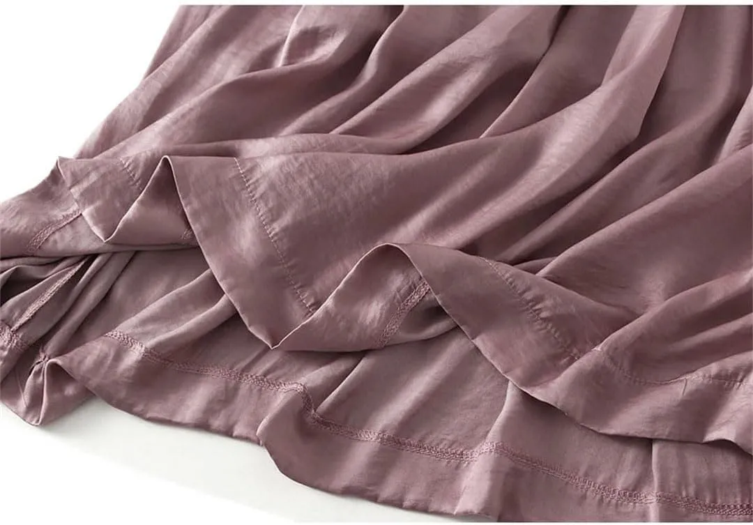 Women Ankle-Length Long Pleated Skirt Summer Solid Color Casual Thin Long All-Match Maxi Skirts