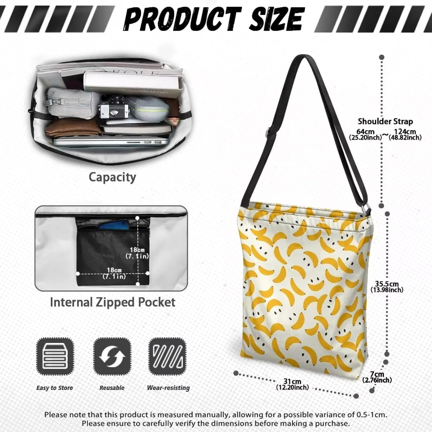 Women Canvas Shoulder Bag Large Messenger Crossbody Bags with Inner Zip Pocket Satchel Waterproof Purse Shopping