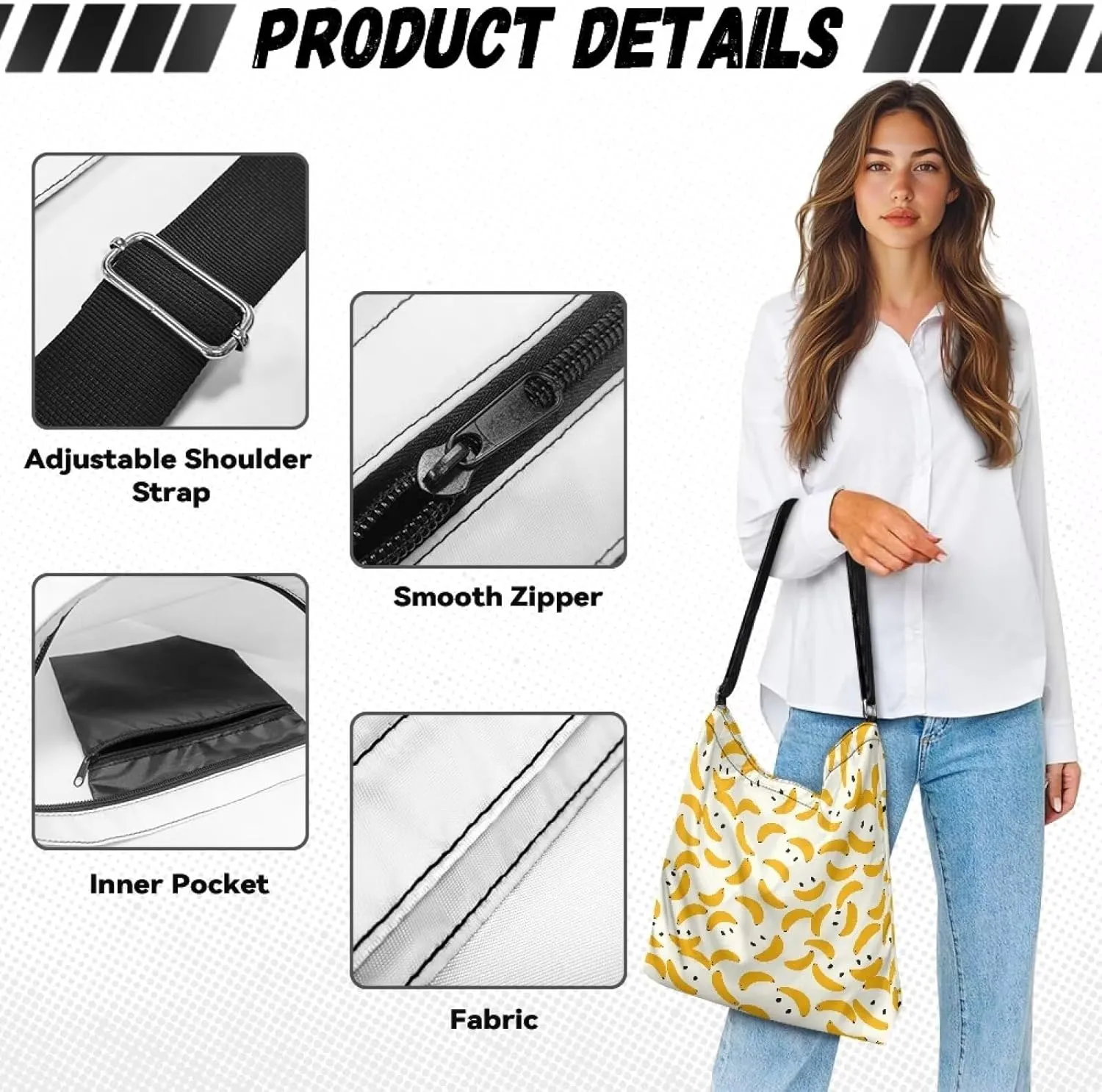 Women Canvas Shoulder Bag Large Messenger Crossbody Bags with Inner Zip Pocket Satchel Waterproof Purse Shopping